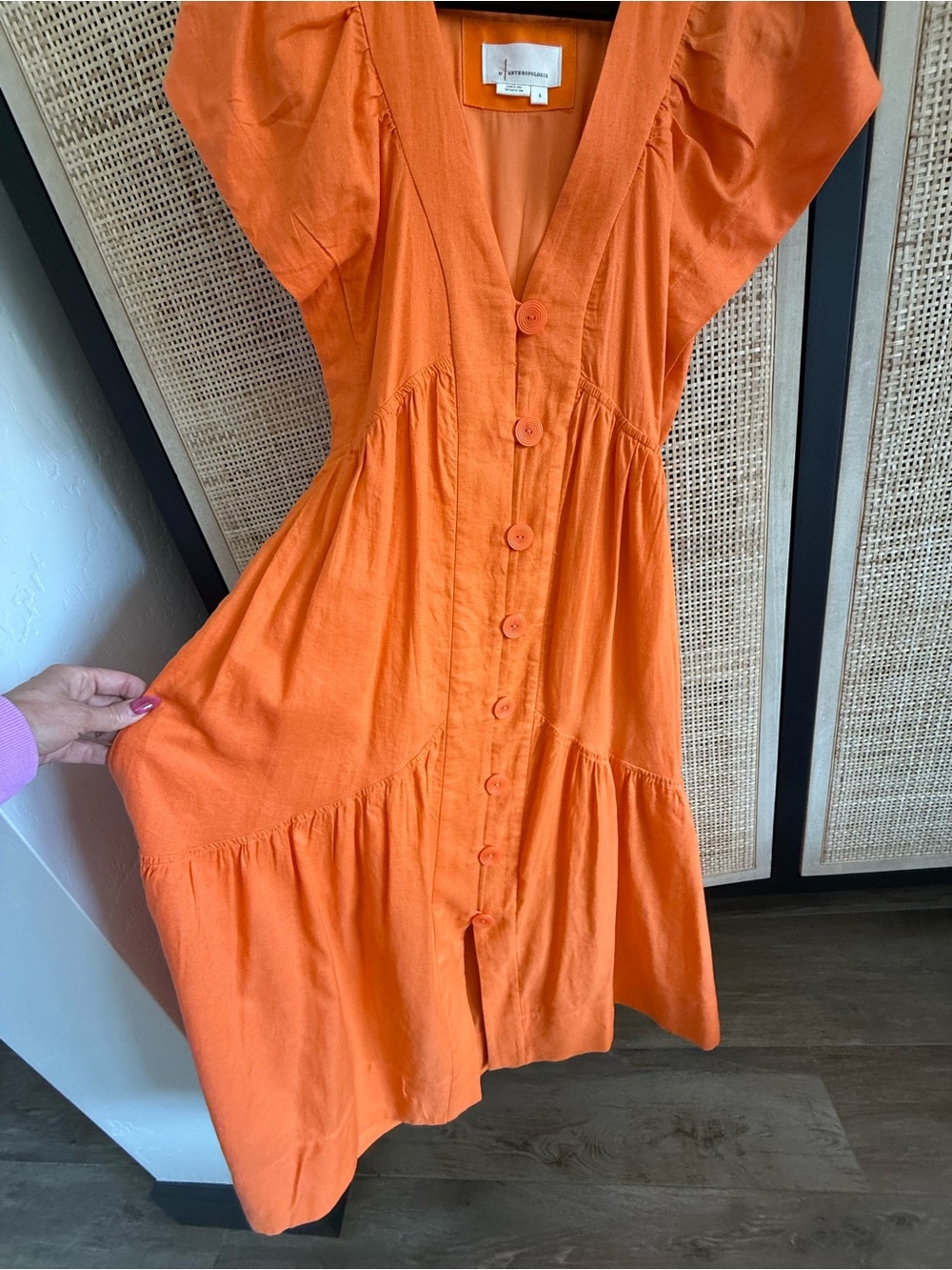 Anthropologie Bright Orange Button-Front Midi Dress - Picture 5 of 10